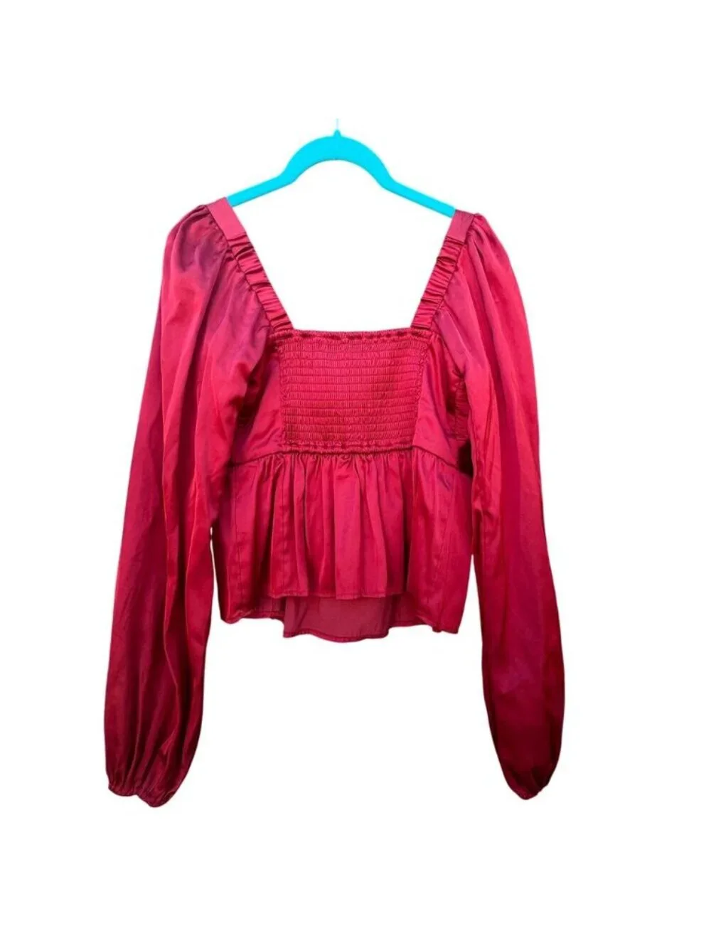 Abercrombie & Fitch, Emerson baby doll shinyred satin long sleeve top small